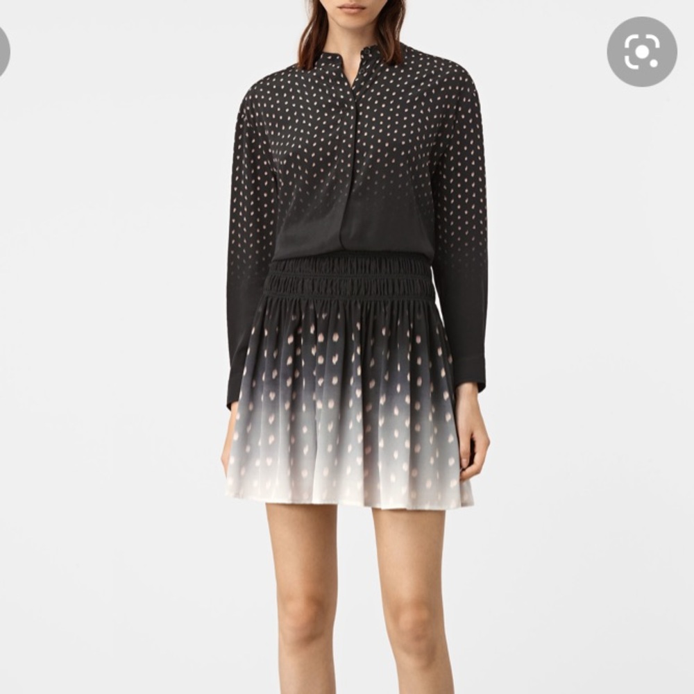 All saints briar flic black polka dot ruffle silk dress s 4
